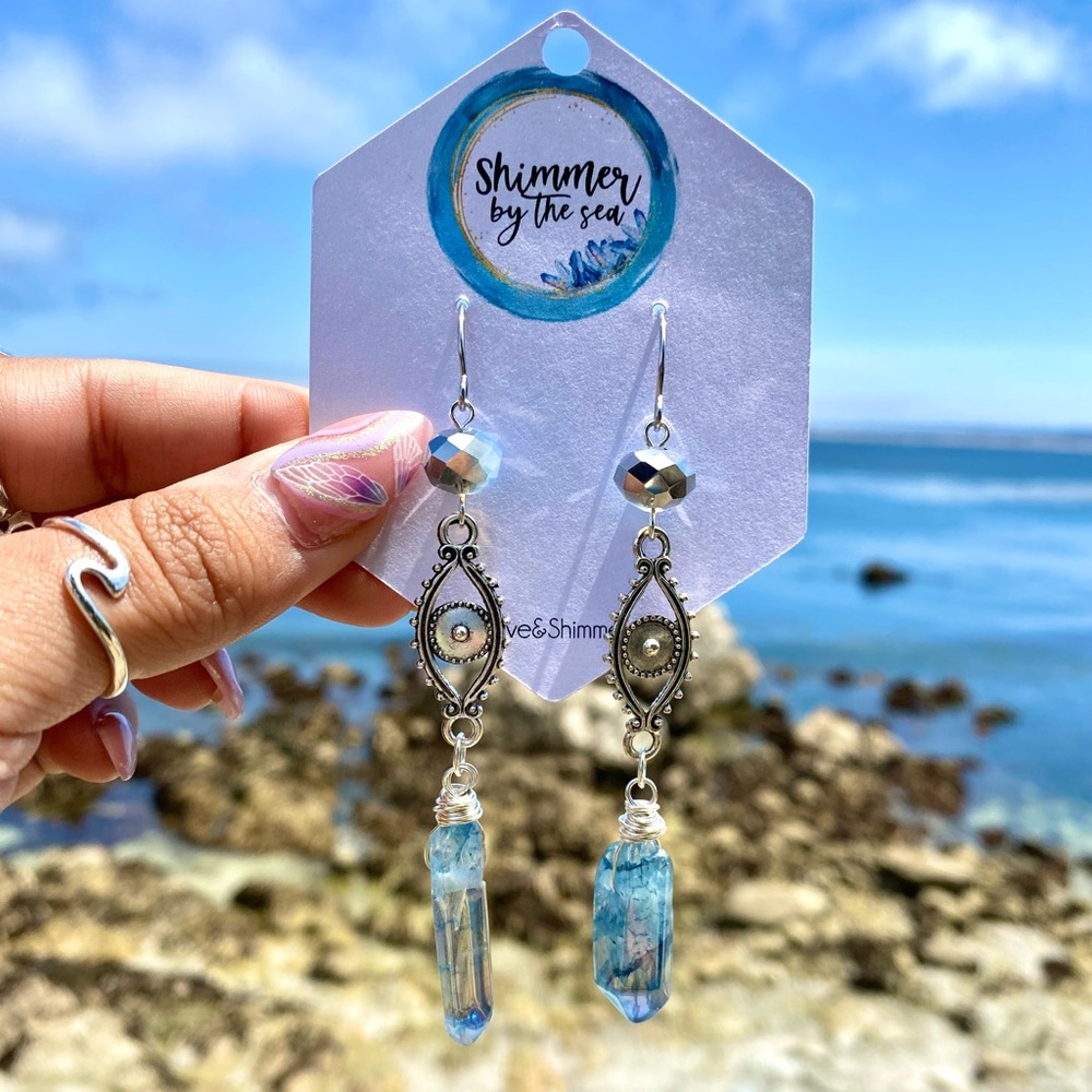 Mystic Blue Evil Eye Quartz Earrings